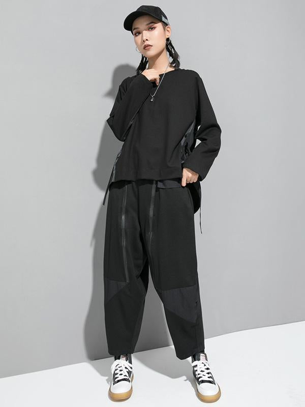 Simple Irregularity Round-Neck T-Shirts Tops