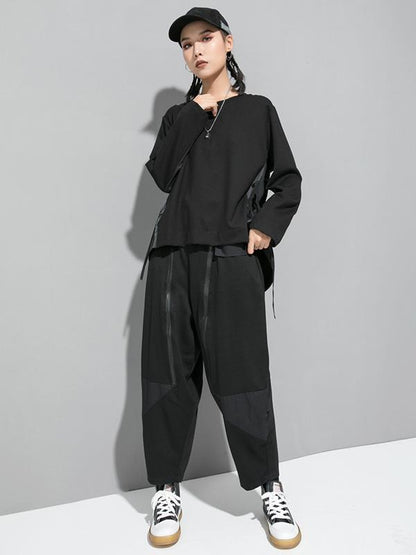 Simple Irregularity Round-Neck T-Shirts Tops