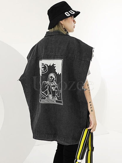 Casual Printed Jean Vest