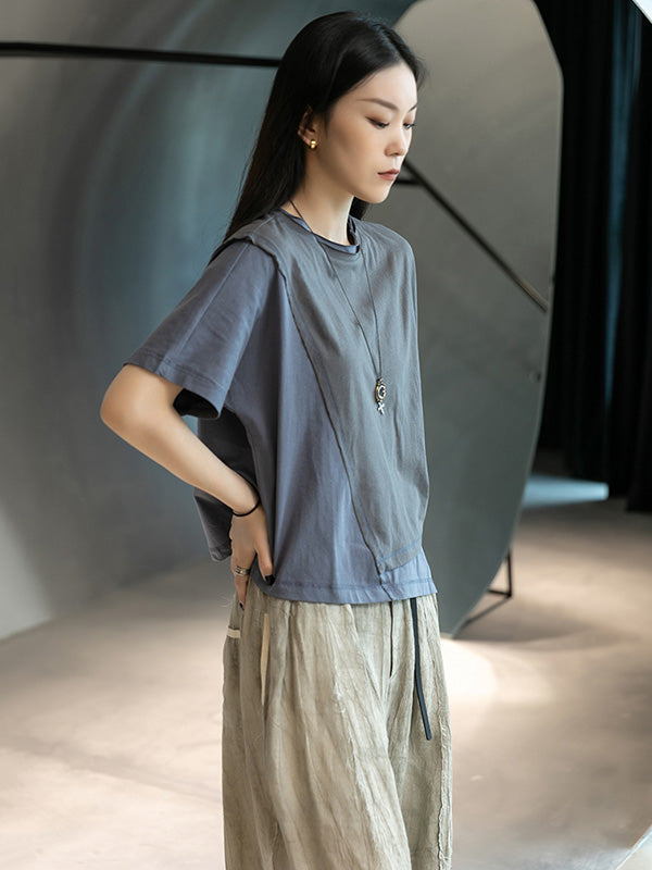 Original Split-Joint Split-Back Asymmetric Round-Neck T-Shirt