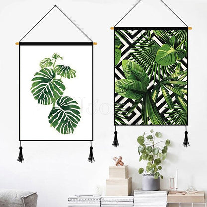 Modern Green Plants & Geometry Printed Wall Hanging Decoration