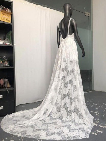 Deep V-neck Backless Big Hem Wedding Dress