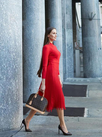Solid Long-Sleeves Midi Dress