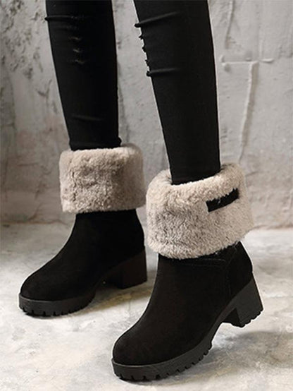 Solid Mid Heels Short Snow Boots