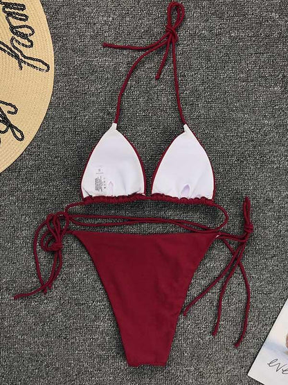 Plain Lace Up Bikini Swimsuit