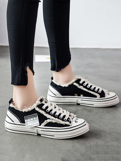 Flat Heels Lace Up Canvas Sneakers