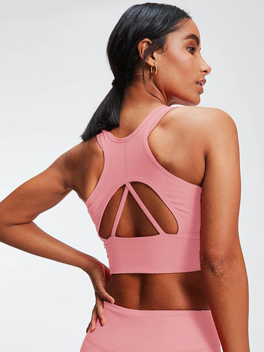 Solid Back Cross Breathable Sports Bra