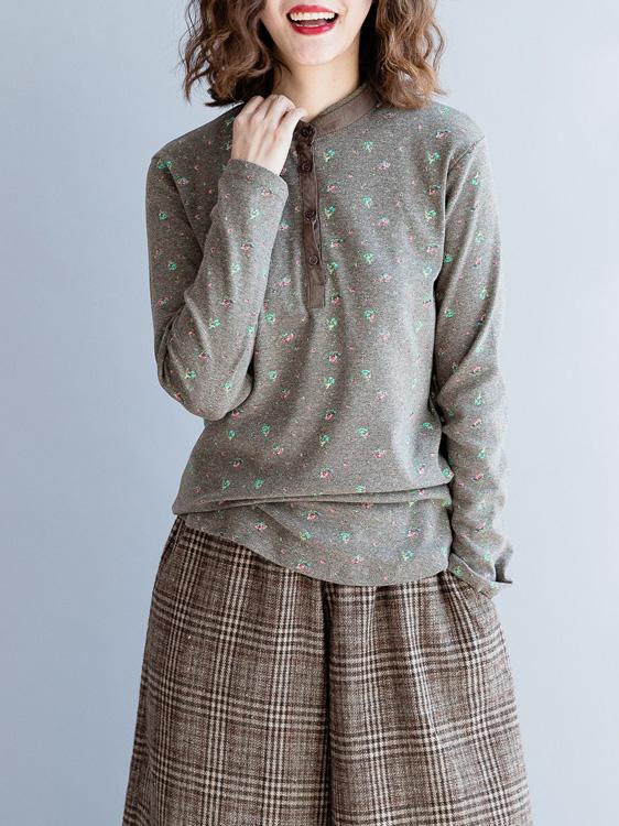 Floral Simple Long Sleeves Vintage Shirt Top