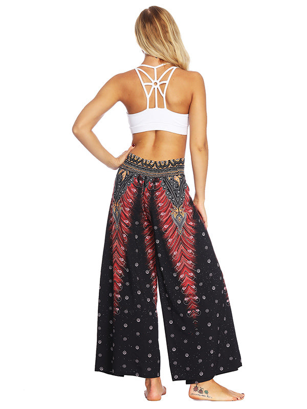 Bohemia Floral Printed Elastics Wide Leg Yoga Pants