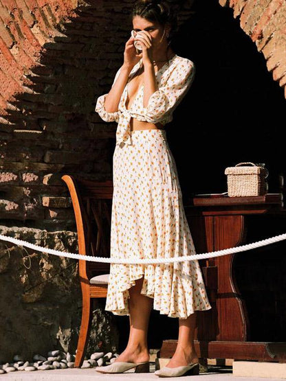 Fashion V-neck Tall Waist Printing Suits