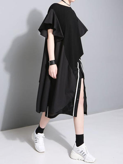 Oversize Asymmetric Falbala Split-joint T-Shirt