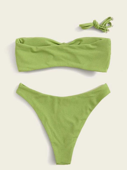 Solid Color Hollow Split Bikini Swimsuit