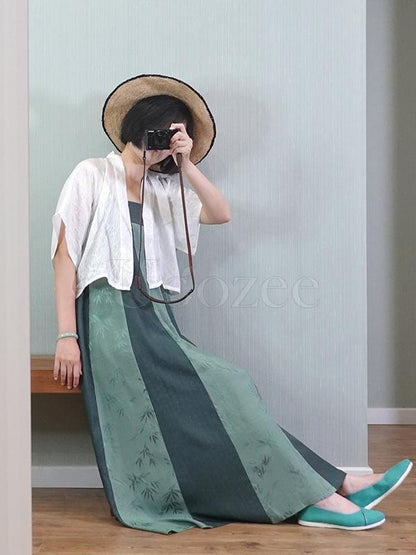 Green Striped Bamboo Jacquard Long Dress