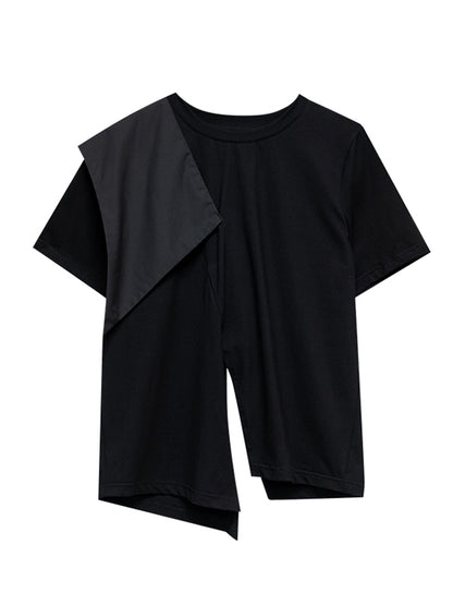 Urban Asymmetric Split-Front Solid Color Short Sleeves T-Shirt Top