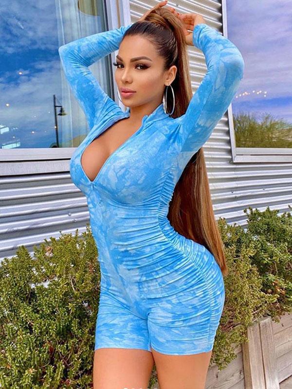 Sexy Long Sleeves Zipper Printed Sports Rompers