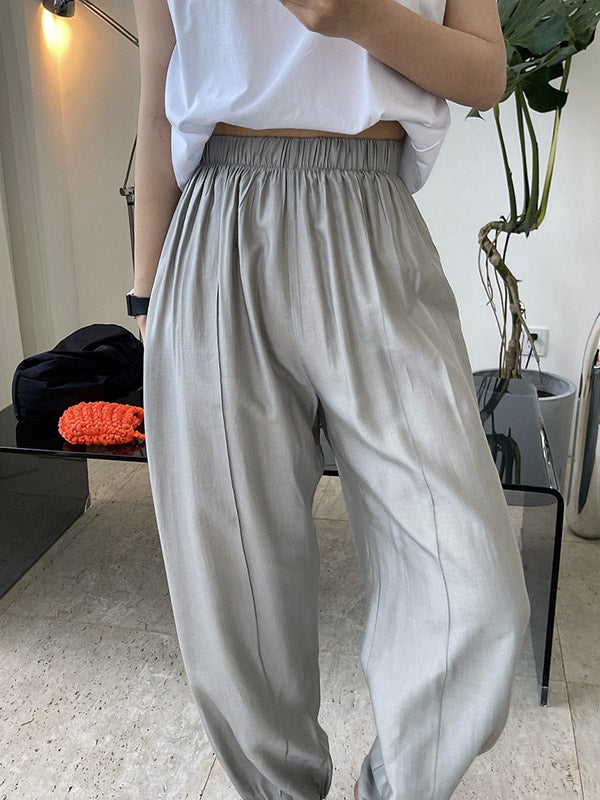 Casual Loose Pleated Elastics High Waisted Pants