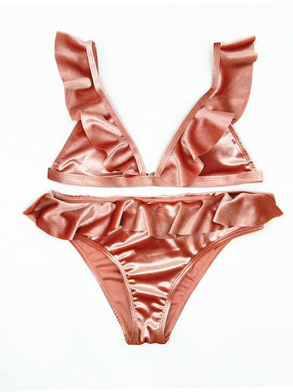 Flounce Sexy Solid Bikinis