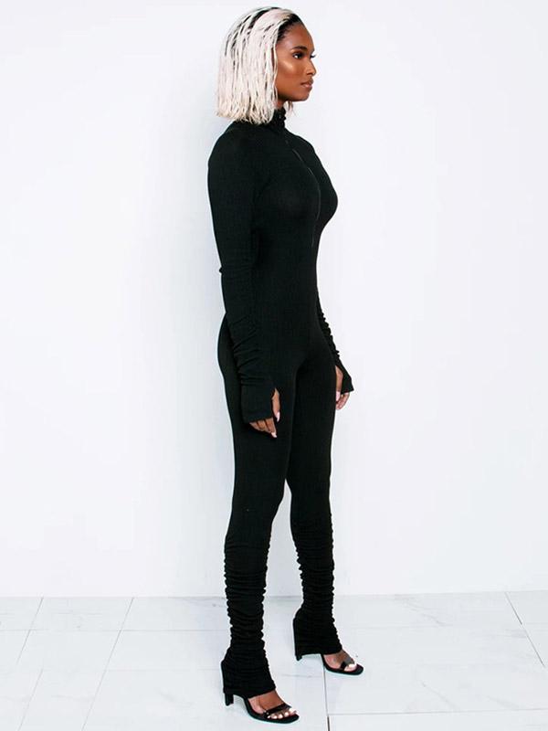 Wrap Long Sleeves High-Neck Zipper Jumpsuits