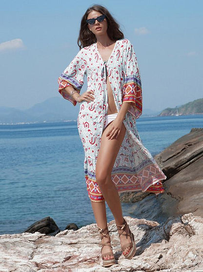 Sun-protected Printed Beach Long Cover-ups