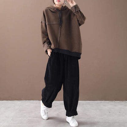 Pure Color Drawstring Plus Velvet Hoodie