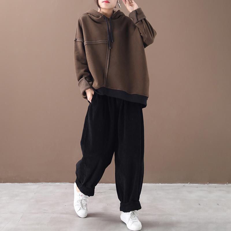 Buykud Pure Color Drawstring Plus Velvet Hoodie