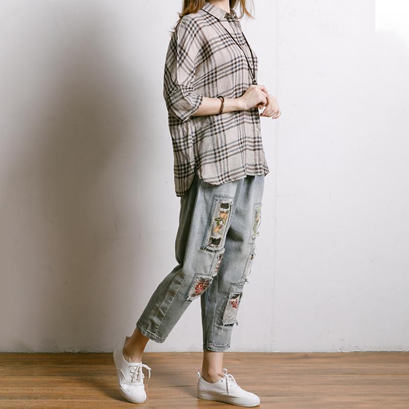 Embroidered Floral Patchwork Burr Women Jeans