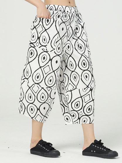 Original Asymmetric Printed Wide Leg Loose Pants