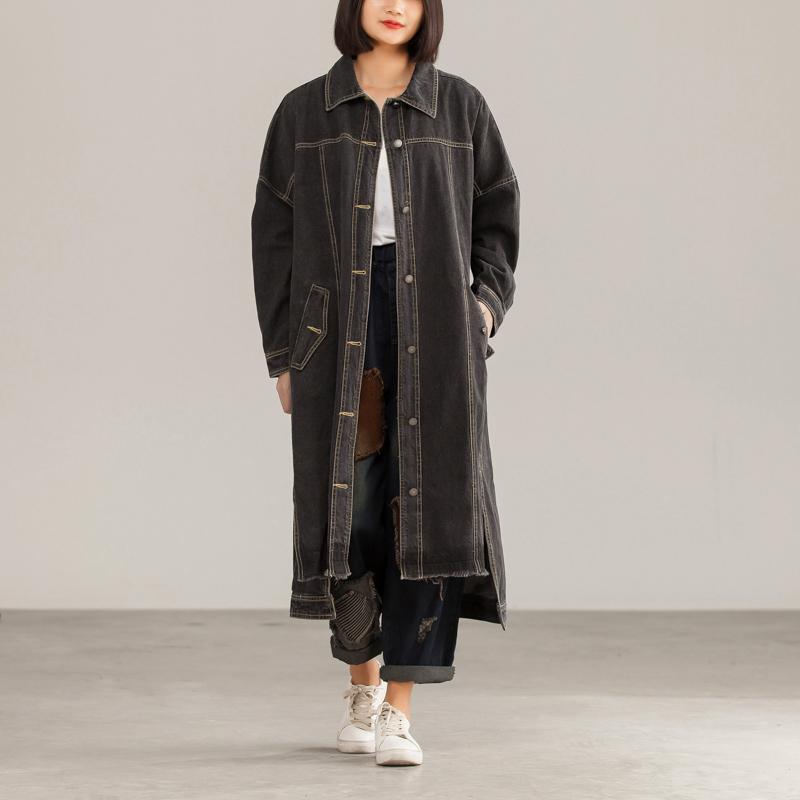 Denim Character Loose Burrs BF Style Slit Coat