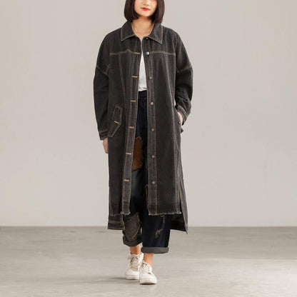 Denim Character Loose Burrs BF Style Slit Coat