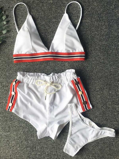 Three-Piece Triangle Ruched Bikini Swimsuit