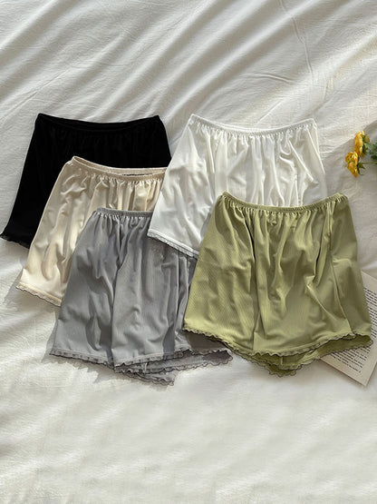 Simple Solid Color Split-Joint Lace Pajama Shorts