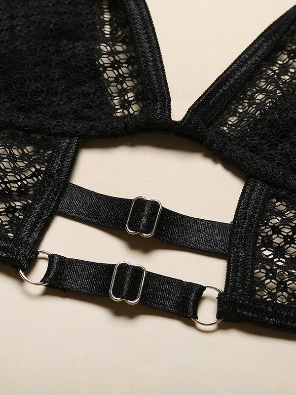 Triangle Net Yarn Hollow Split Lingerie Set