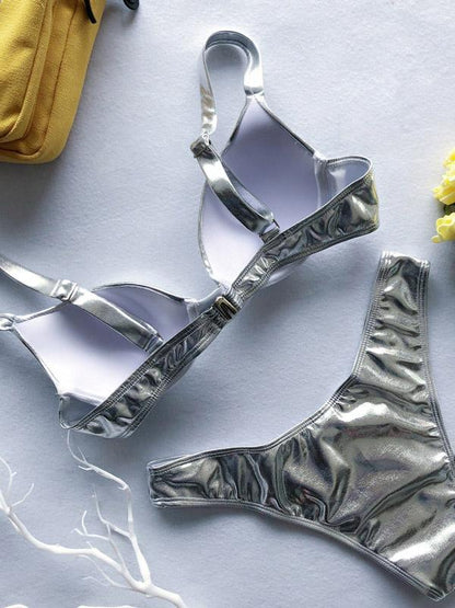 Sparkle Scrunch Spaghetti-neck Bikini Set