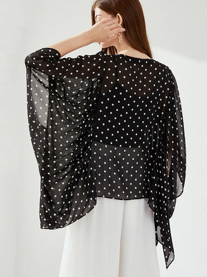 Original Loose Chiffon Polka-Dot Irregular Shirt Top