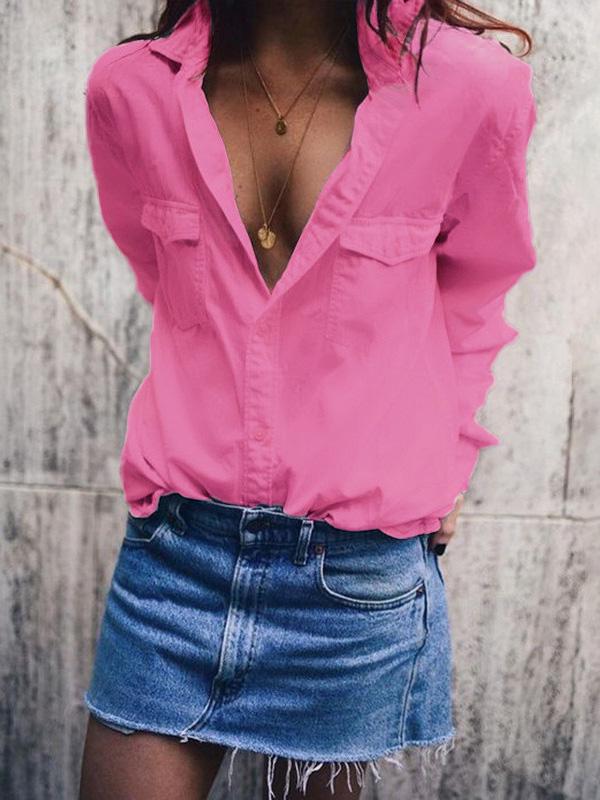 Loose Lapel Collar Blouses&Shirt Top