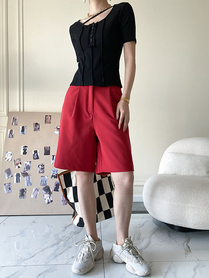 Original Stylish Solid Color Buttoned Skinny T-Shirt Top