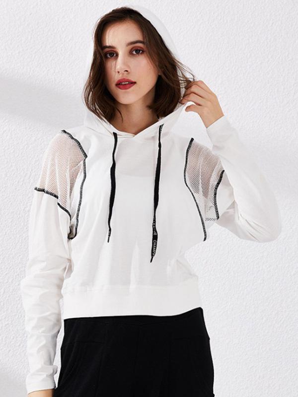 Mesh Solid Loose Hooded Yoga&Gym Tops