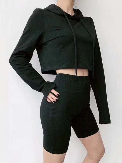 Hooded Long Sleeve Sweatershirts And Shorts Suits