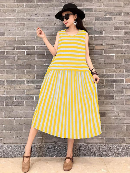 Striped Sleeveless Split-joint Dress