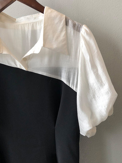 Urban Puff Sleeves Contrast Color False Two Mini Dress