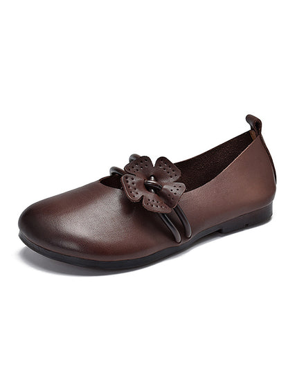 Leisure Fashionflat Flower-Embellished Flat Heel Leather Shoes