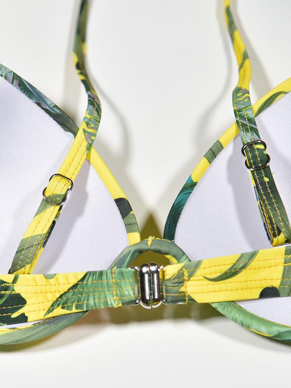 Flower Printed Top With Solid Panty Bikini Set