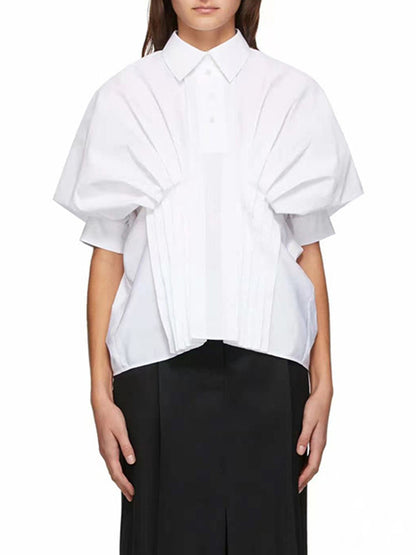 Original Solid Color Lapel Batwing Sleeve Blouse Tops