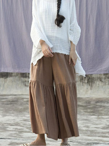 Ramie Cotton Elastic Loose Wide-leg Pants