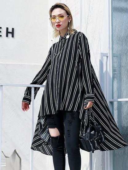 Plus Size Loose Striped A-line Long Shirt