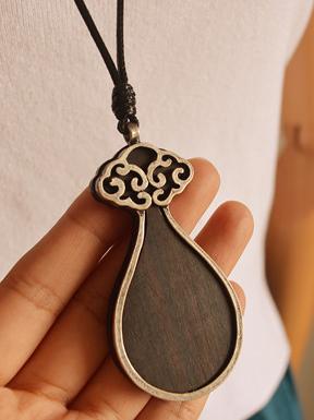 Drop Pendant Black Wood Necklace