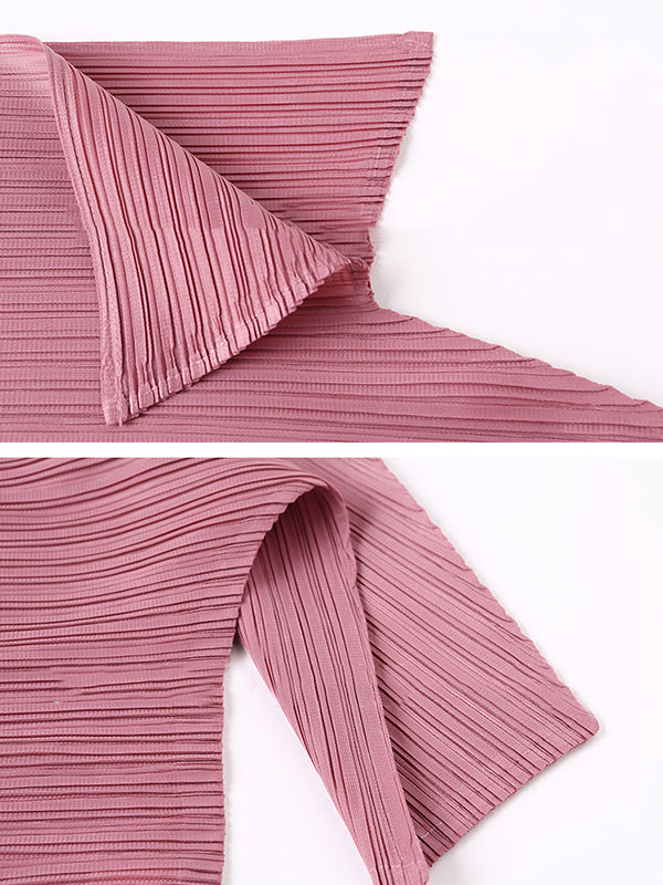 Original Pleated Solid Color Lapel Collar T-Shirt Top