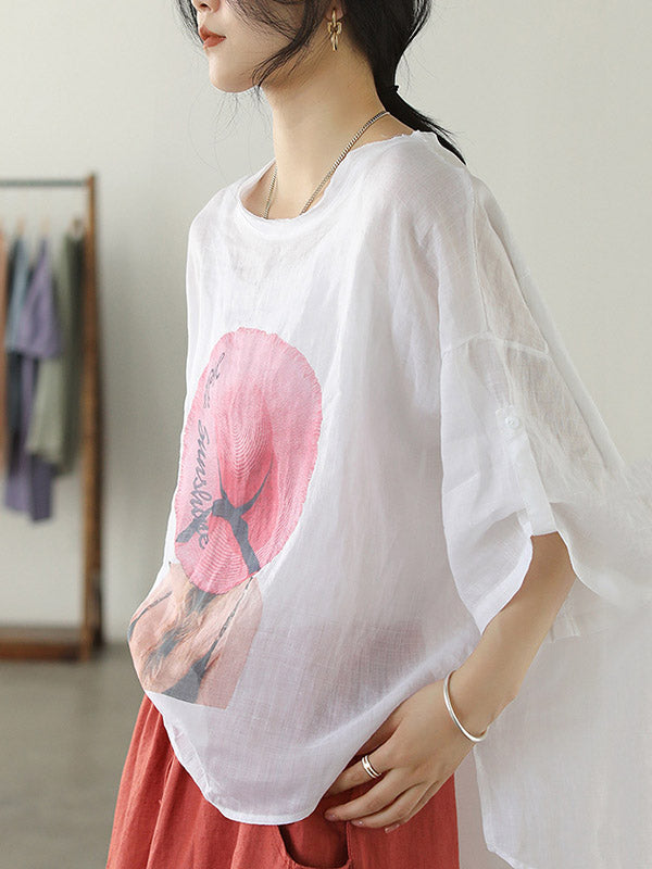 Casual Cartoon Printed Thin Half Sleeve T-Shirts Tops
