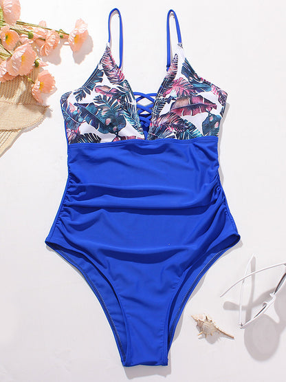 Leaves Print Split-Side One-Piece Swimsuit