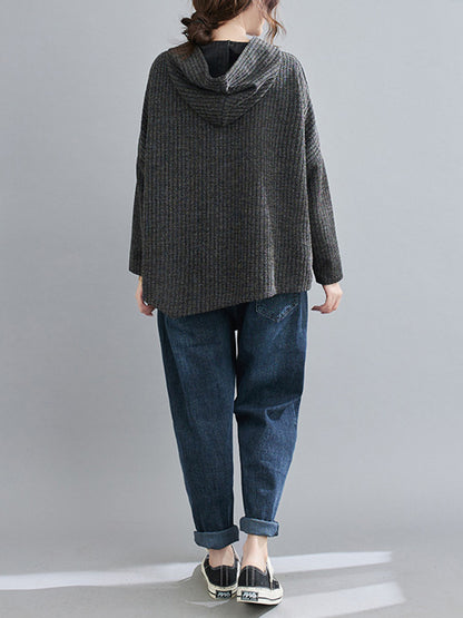 Urban Solid Color Knitting Batwing Sleeves Hoodies Top